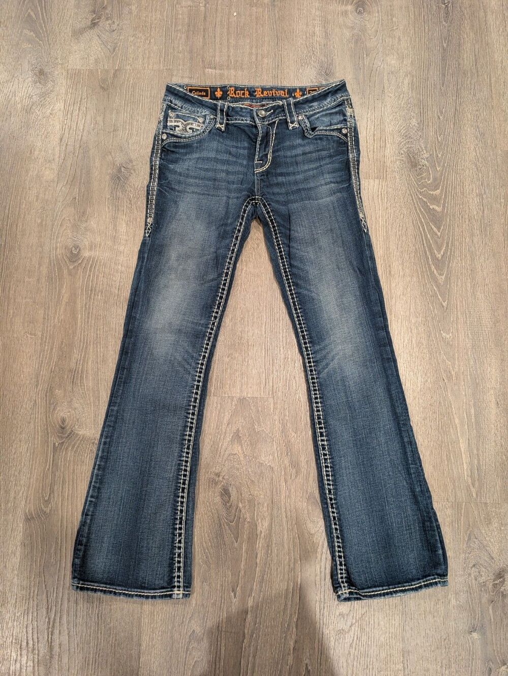 Rock Revival Jeans Size 27 Celinda Mid-Rise Bootcut Blue Denim Embellished Bling